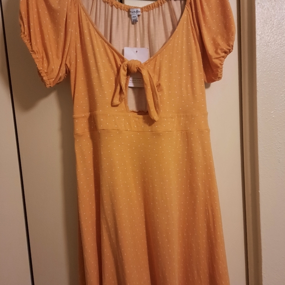 LOVE, FIRE TIE FRONT SUN DRESS MUSTARD YELLOW SZ L - Picture 4 of 7